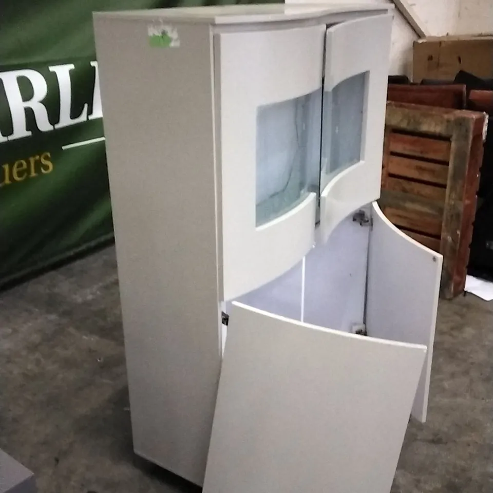 QUALITY DESIGNER LIGHT GREY FINISH 4 DOOR CURVED CABINET WITH GLAZED DOORS 
