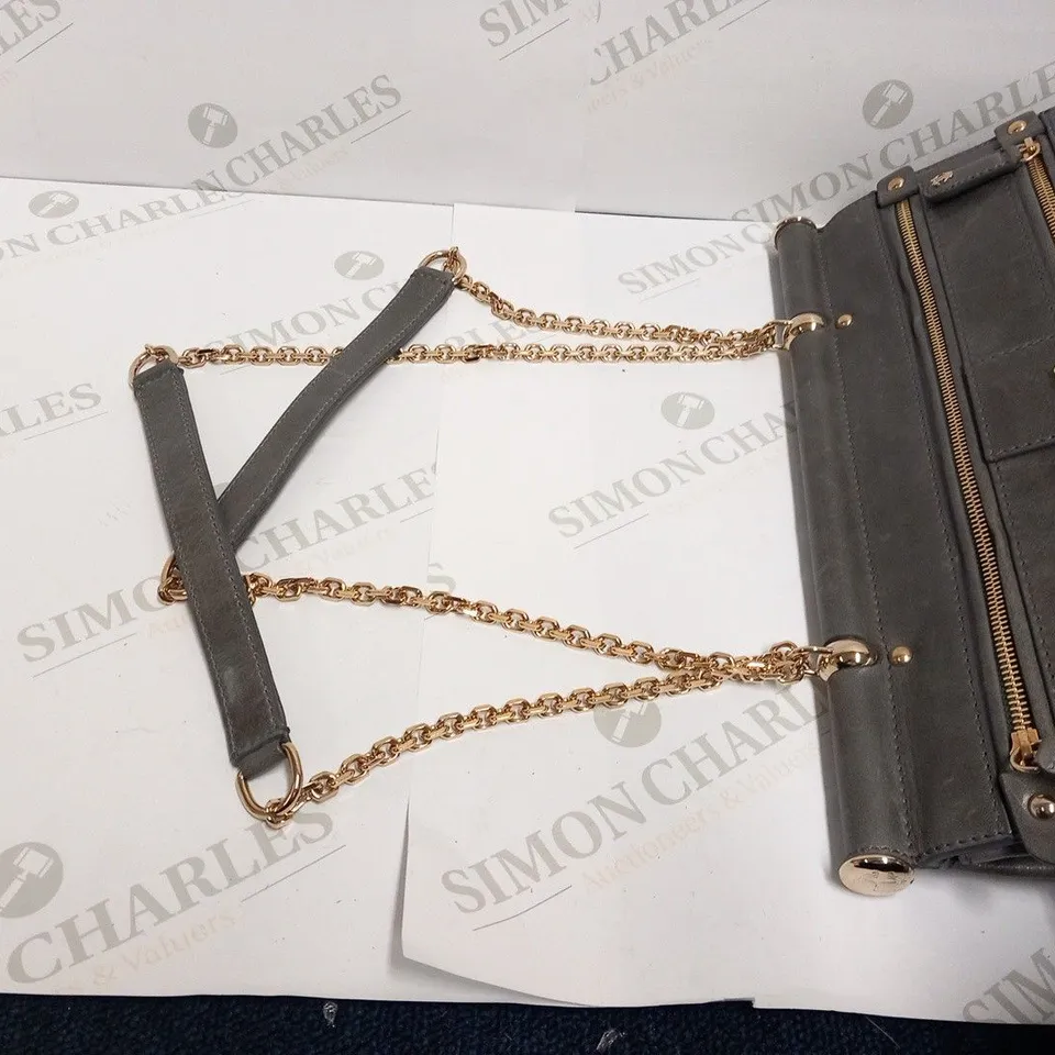 ROBERTO CAVALLI GREY LEATHER CHAIN HANDLE SHOULDER BAG
