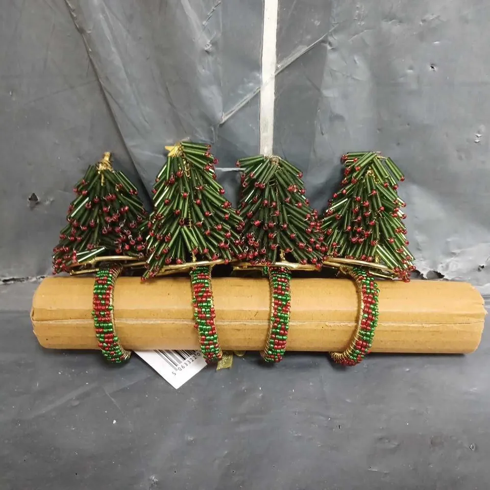  SET OF 4 CHRISTMAS TREE BEADED NAPKIN RINGS