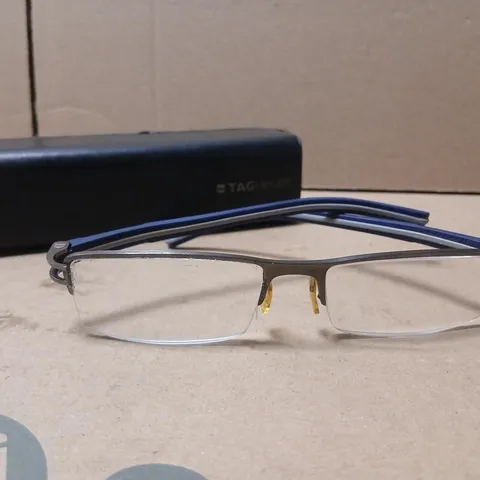 TAG HEUER GLASSES – BLUE TEMPLES, SILVER METAL FRAME