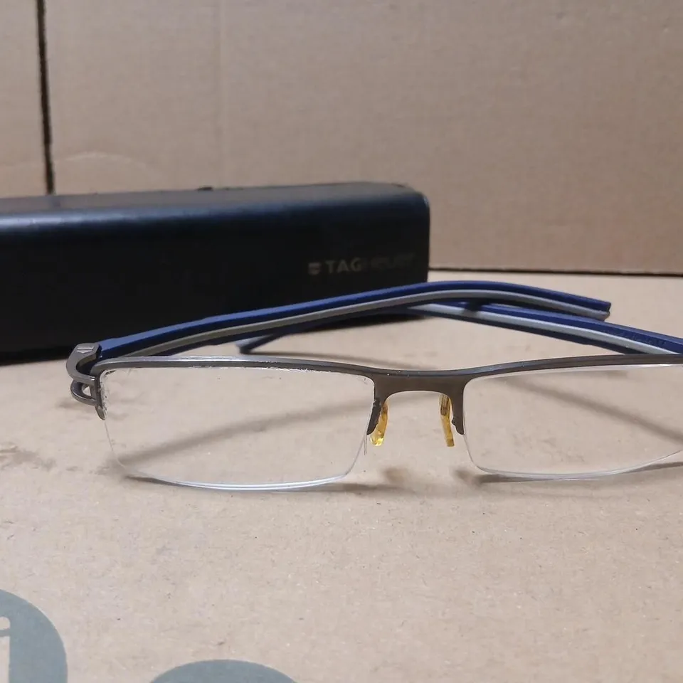 TAG HEUER GLASSES – BLUE TEMPLES, SILVER METAL FRAME