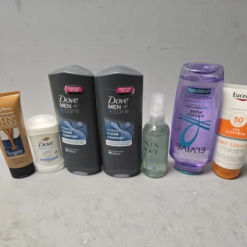 APPROXIMATEY 15 HEALTH AND BEAUTY PRODUCTS TO INCLUDE DOVE FULL BODY WASH, DRY OIL SPRAY, AND LEG MAKE UP ETC. - COLLECTION ONLY