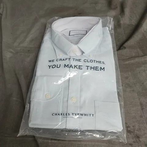 CHARLES TYRWHITT NON-IRON STRETCH OXFORD BUTTON DOWN EXTRA SLIM FIT SHIRT IN SKY BLUE SIZE 16 1/2/34"