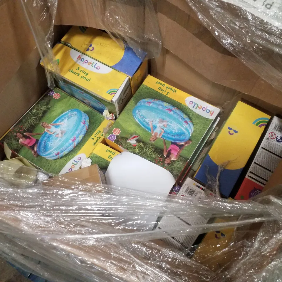 PALLET CONTAINING 4 BOXES OF BRAND NEW HALLOWEEN SPIDER WEB DECORATIONS & INFLATABLE PADDLING POOLS