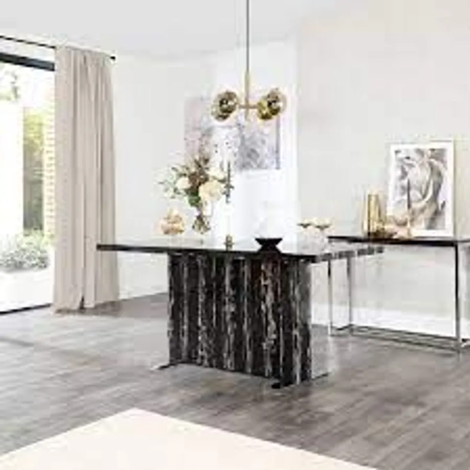 BOXED MAGNUS BLACK MARBLE 160CM DINING TABLE (2 BOXES)