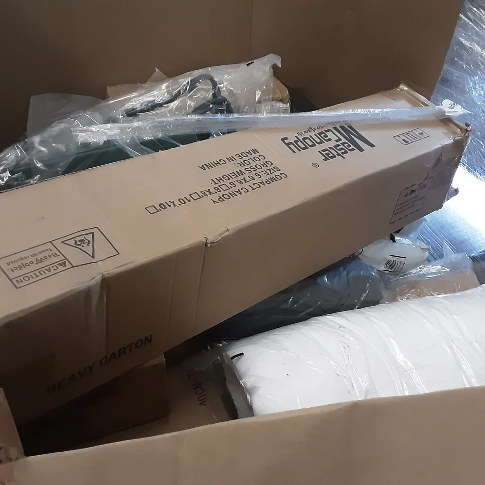 PALLET OF ASSORTED PRODUCTS INCLUDING SUNNYFEEL, HEAVY DUTY GROUND SPIKE, SNAP CIRCUITS, MASTER CANOPY COMPACT CANOPY, MOOLAN MULTI-FUNCTIONAL STEAM MOP