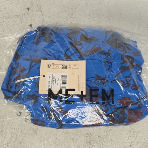 BAGGED ME+EM MODERN BOTANICAL TIERED SHORT DRESS IN BLUE MULTI SIZE UK 12