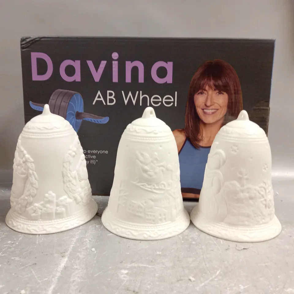 BOX OF APPROXIMATELY 10 ASSORTED ITEMS TO INCLUDE - XMAS DECORATION - DAVINA AB WHEEL ETC