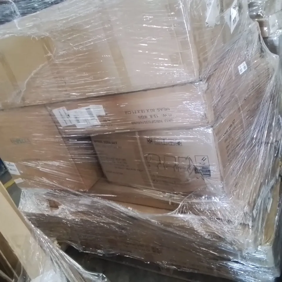 PALLET CONTAINING VARIOUS ASSORTED HOUSEHOLD CUSTOMER RETURNS TO INCLUDE: SIDE/DINING CHAIRS, GARDEN CHAIRS, SHELTERS AND LOTS MORE UNMARKED BOXED ITEMS 