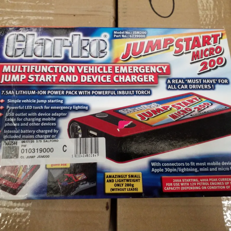 BOXED CLARKE JSM200 400A MULTIFUNCTION MICRO JUMPSTART/PORTABLE DEVICE CHARGER POWER PACK