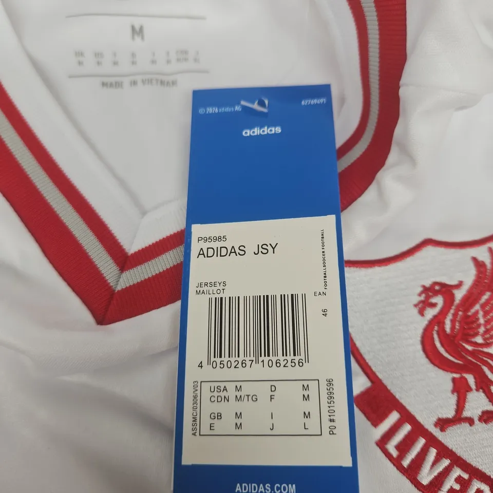 ADIDAS LIVERPOOL FC JERSEY – WHITE WITH RED TRIM, UK SIZE M