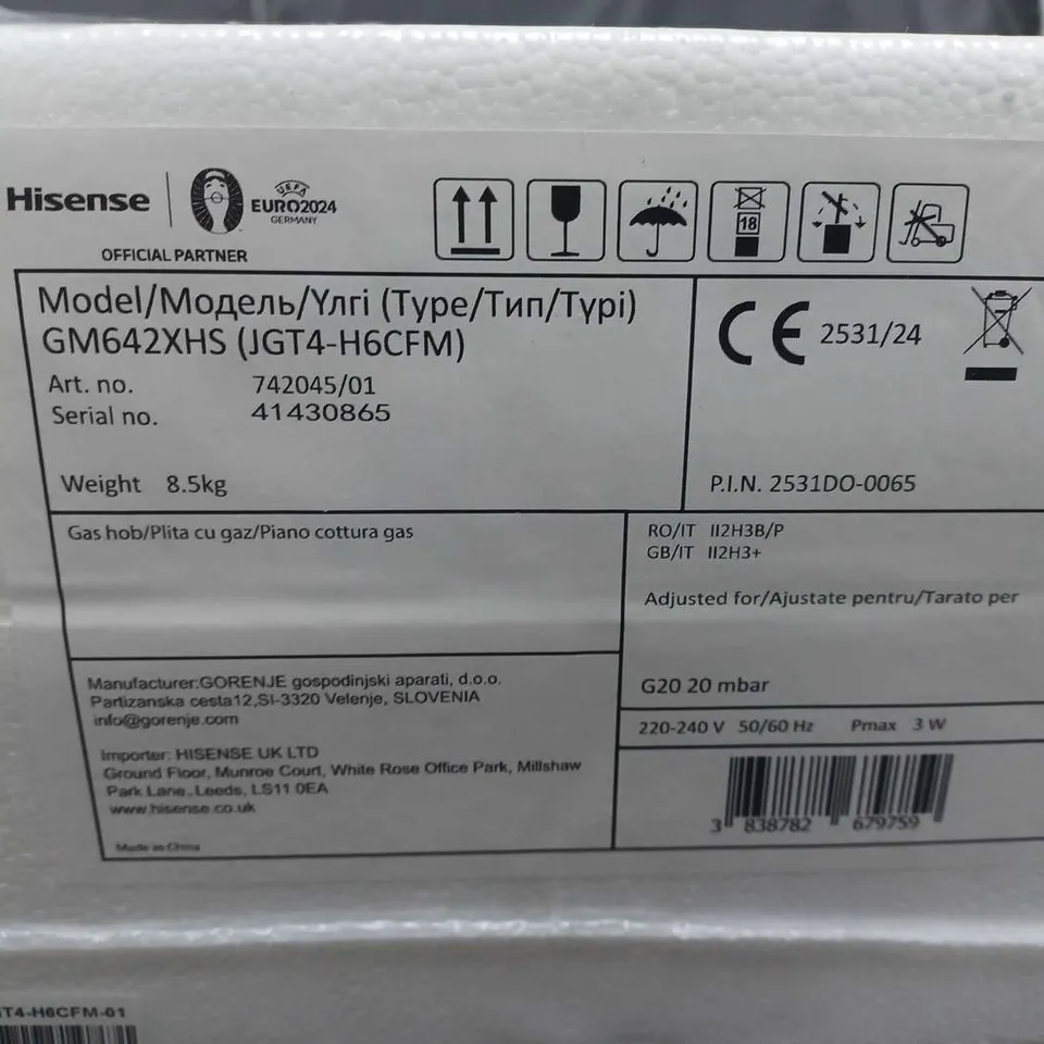 SEALED HISENSE GAS HOB JGT4-H6CFM GM642XHS 