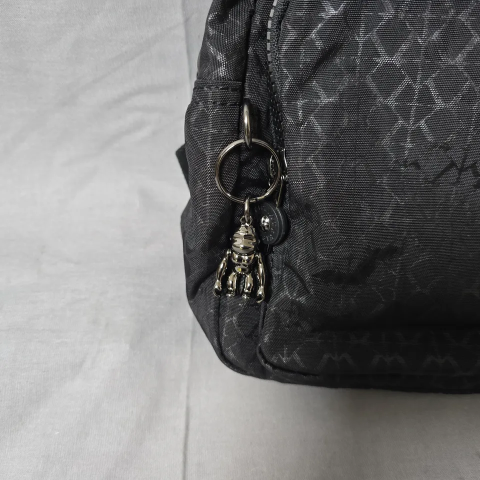 KIPLING CROSSBODY BAG WITH MONKEY CHARM – BLACK/GRAY MONOGRAM PATTERN