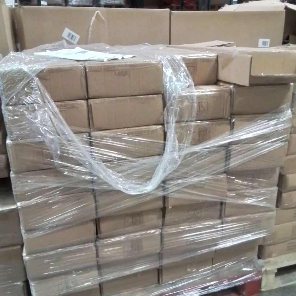 PALLET CONTAINING A LARGE QUANTITY OF CHAK MEDIA STORAGE SHELVES DARK OAK