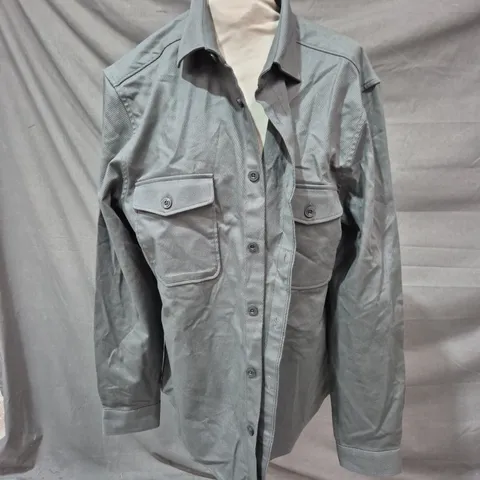 REISS GREY TEXTURED TWIN POCKET SHIRT JACKET, XL