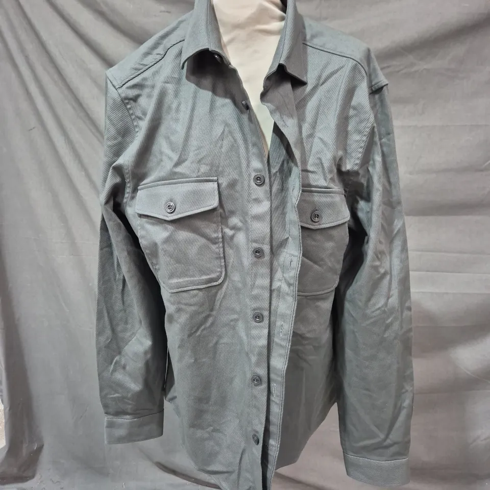REISS GREY TEXTURED TWIN POCKET SHIRT JACKET, XL