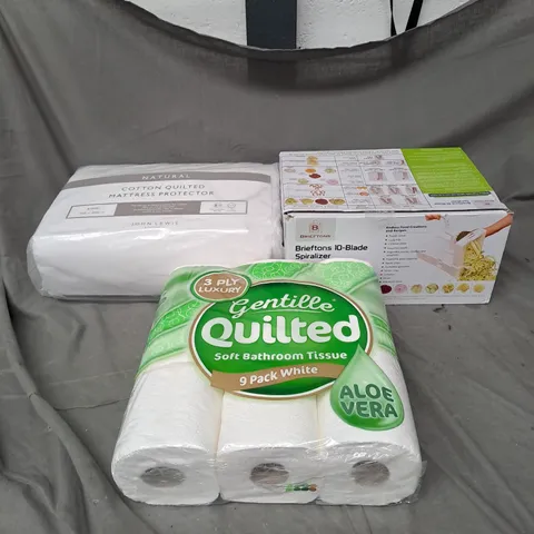 BOX OF APPROXIMATELY 8 ASSORTED HOUSEHOLD ITEMS TO INCLUDE - EVA YOGA BLOCK - FLO TAMPONS - SELF ADHESIVE LABELS - ETC - COLLECTION ONLY