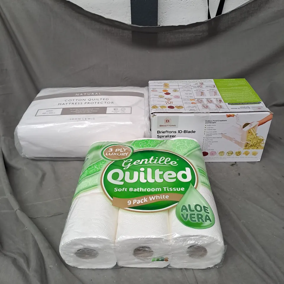 BOX OF APPROXIMATELY 8 ASSORTED HOUSEHOLD ITEMS TO INCLUDE - EVA YOGA BLOCK - FLO TAMPONS - SELF ADHESIVE LABELS - ETC - COLLECTION ONLY