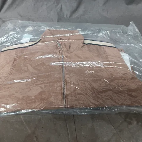 OBEY ASTRID STRIPE JACKET – TAN FADED WASH, SIZE M