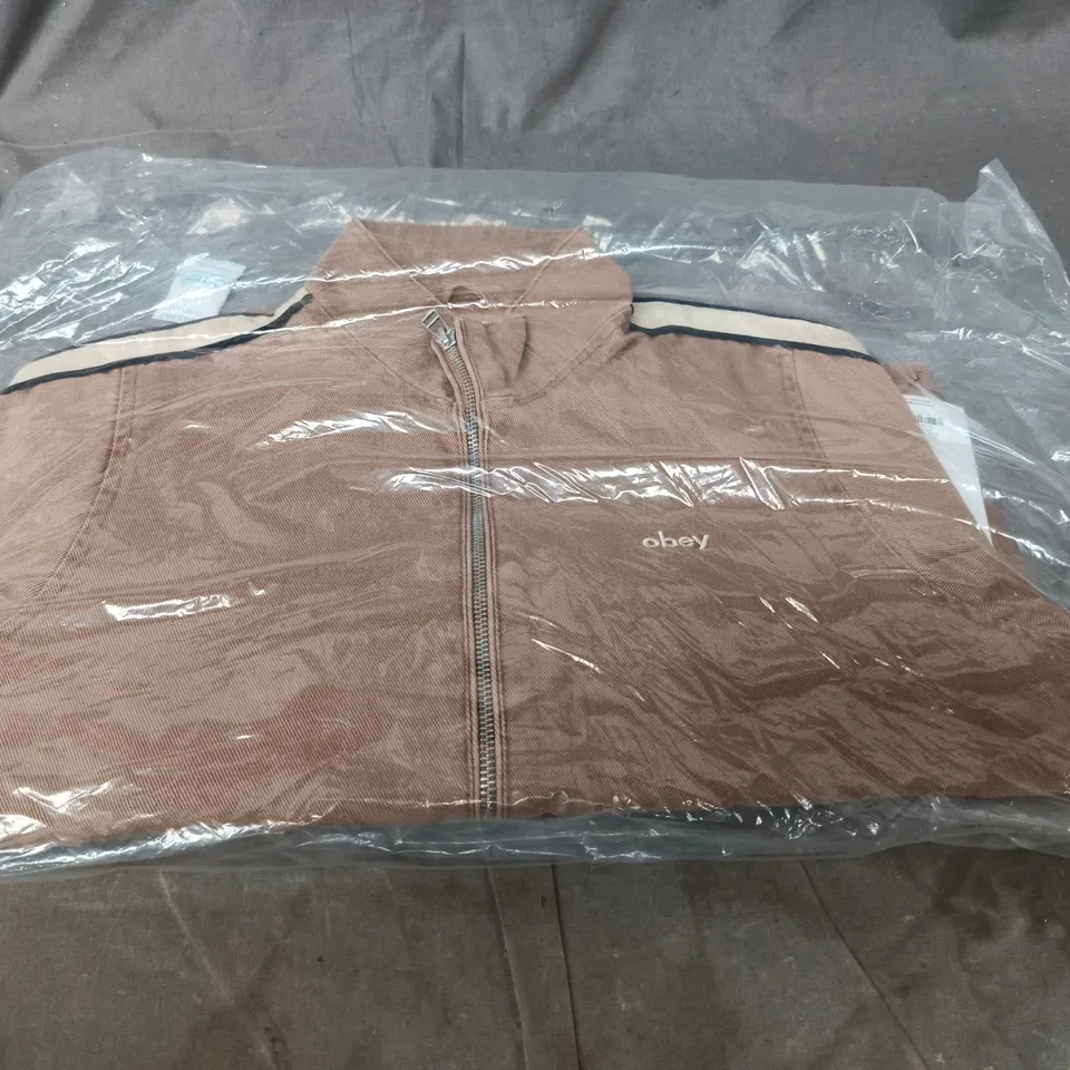 OBEY ASTRID STRIPE JACKET – TAN FADED WASH, SIZE M