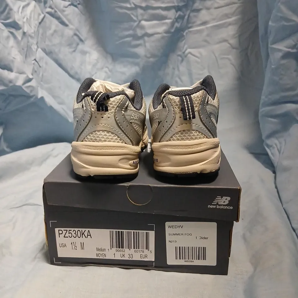 NEW BALANCE 530 RUNNING SHOES - SUMMER FOG, GREY/SILVER (BOXED) SIZE 1.5