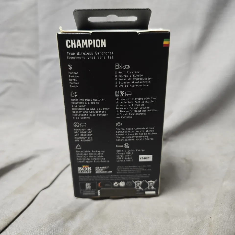 BOXED AND SEALED HOUSE OF MARLEY CHAMPION WIRELESS BLUETOOTH EARPHONES