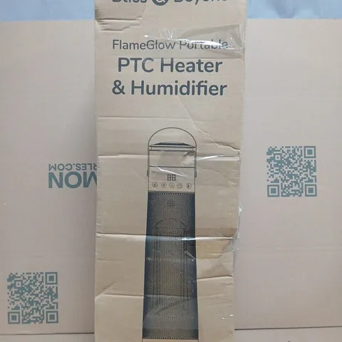BOXED BLISS & BEYOND FLAMEGLOW PORTABLE PTC HEATER & HUMIDIFIER IN GREY