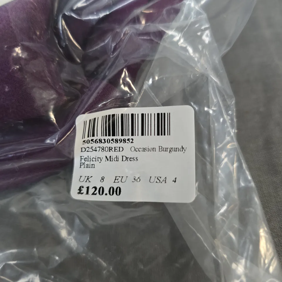 NOBODY'S CHILD FELICITY MIDI DRESS – BURGUNDY, UK 8 (EU 36)