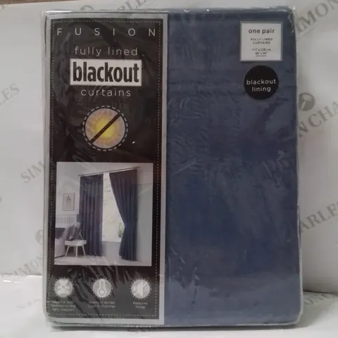 BRAND NEW FUSION FULLY LINED BLACKOUT EYELET CURTAINS 117 X 228CM -DENIM BLUE-