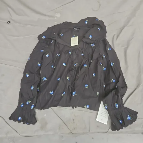 NOBODY'S CHILD BLACK FLORAL EMBROIDERED JACKET, UK 14 (EU 42, USA 10)