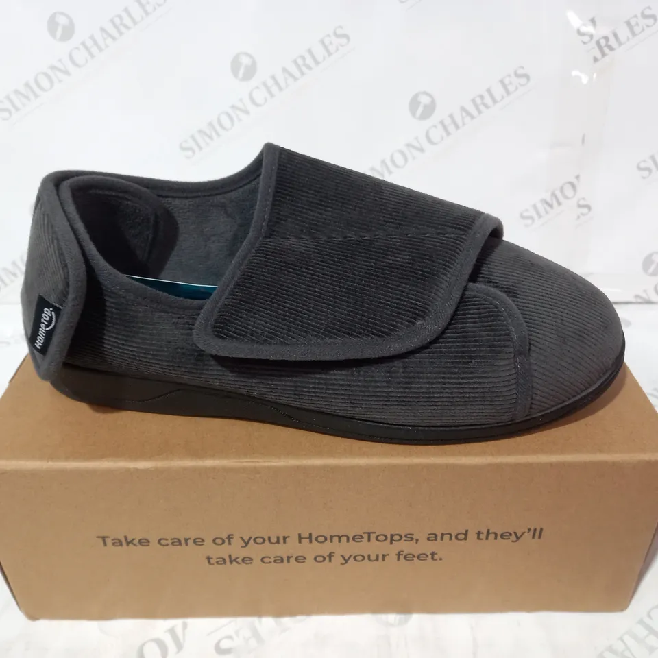 HOMETOP MEN'S CORDED VELVETEEN ADJUSTABLE HOOK AND LOOP CLOSED BACK SLIPPERS DARK GREY SIZE 10