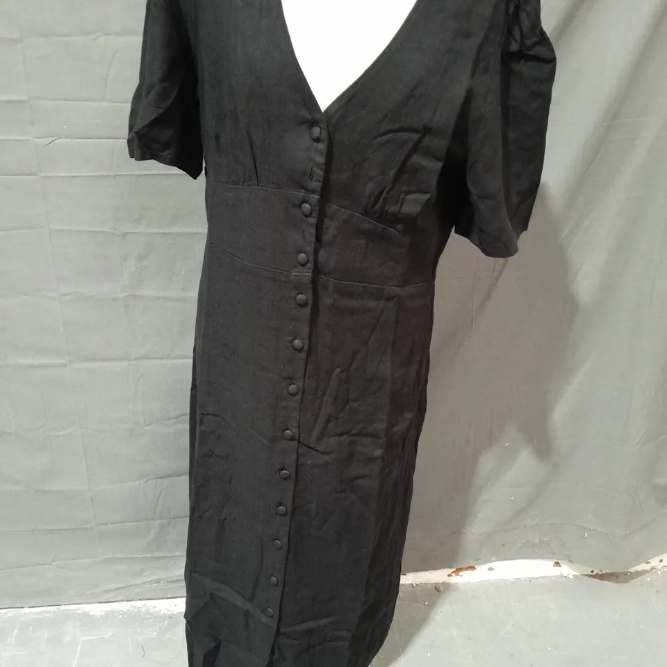 NOBODYS CHILD ALEXA MIDI DRESS IN LINEN BLACK - UK 14