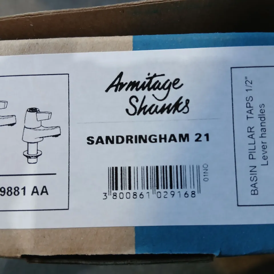 ARMITAGE SHANKS SANDRINGHAM 21 BASIN PILLAR TAPS – CHROME PLATED, 1/2" LEVER HANDLES