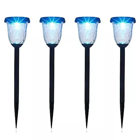 GARDEN STORIES SET OF 4 OVERSIZED PEBBLED GLASS STAKE LIGHTS