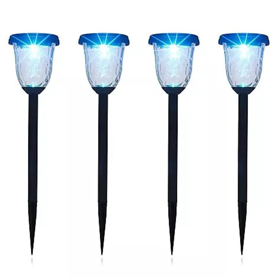 GARDEN STORIES SET OF 4 OVERSIZED PEBBLED GLASS STAKE LIGHTS