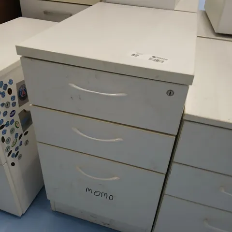 THREE PORTABLE THREE DRAWER OFFICE CHEST OF DRAWERS