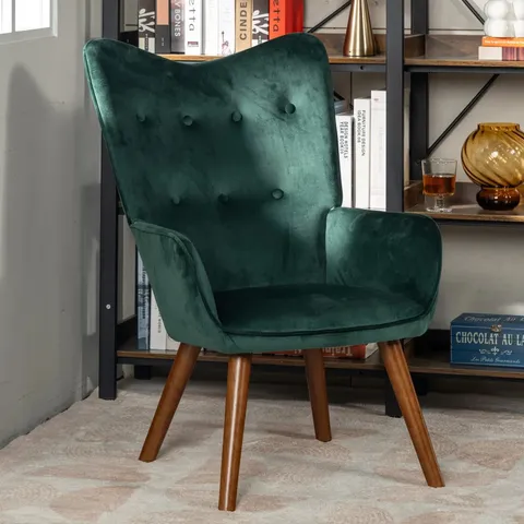 BOXED HOLLOWAYVILLE 61CM WIDE TUFTED VELVET ARMCHAIR GREEN