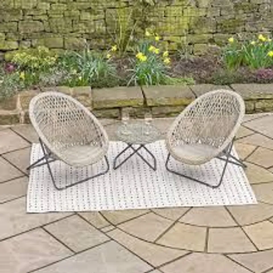 TOBS NATURAL OUTDOOR PE RATTAN BISTRO SET FOLDABLE GARDEN CHAIRS AND TEMPERED GLASS TABLE (3 ITEMS)