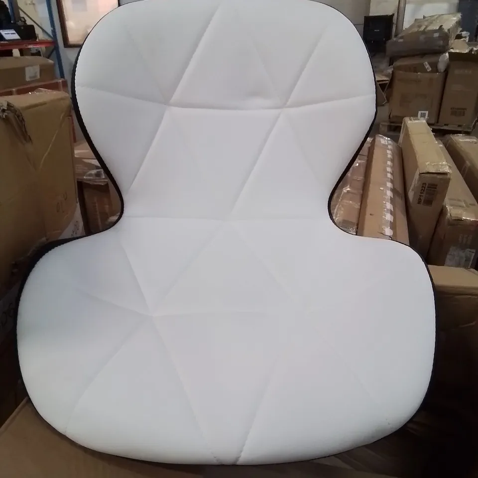 BOXED STYLISH DESIGNER WHITE WITH BLACK TRIM FAUX LEATHER UPHOLSTERED SWIVEL STOOL