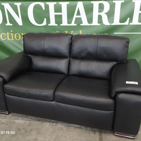 QUALITY ITALIAN DESIGNER GRADO FIXED TWO SEATER SOFA BLACK LEATHER