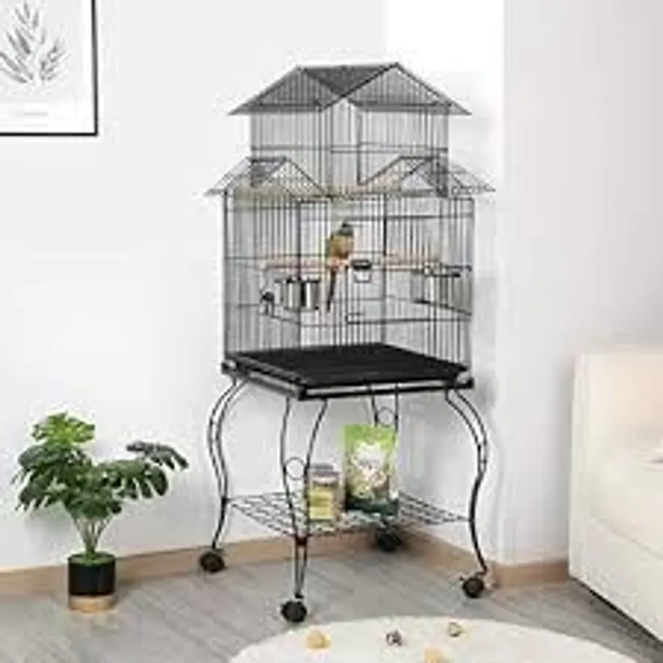 BOXED YAHEETECH YAHEETECH 55-INCH ROLLING TRIPLE ROOF TOP PARROT CAGE WITH STAND