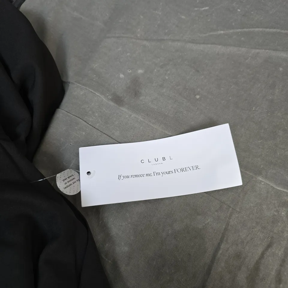 CLUB L LONDON BLACK JUMPSUIT WITH LARGE FLORAL WAIST – UK 8