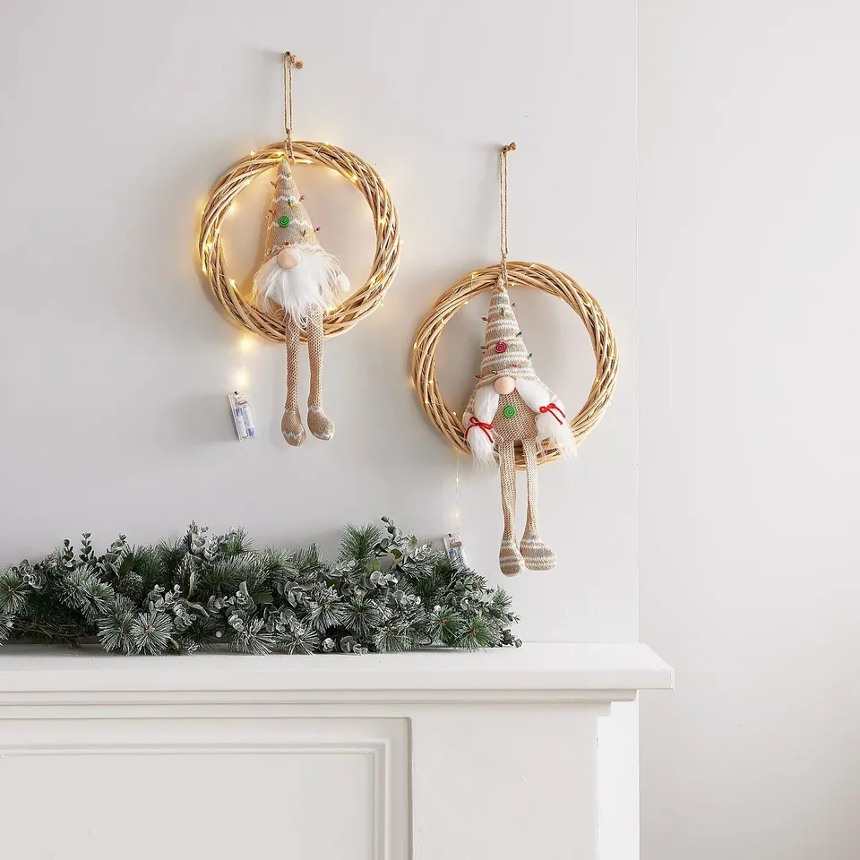 SANTA EXPRESS SET OF 2 PRE LIT GONKS IN HOOP 