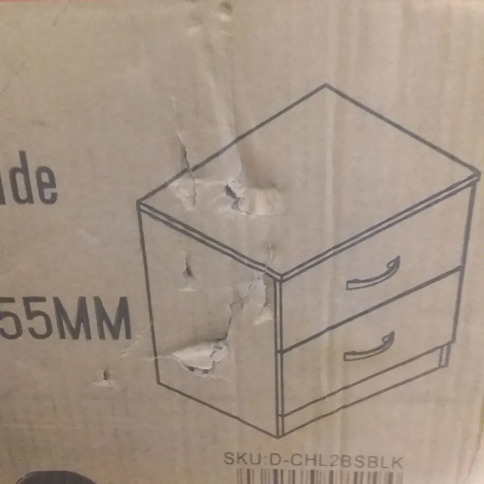 BOXED CHILTON 2 DRAW BEDSIDE CABINET - BLACK GLOSS