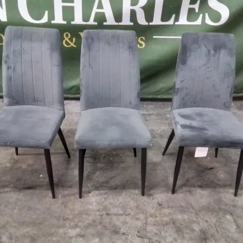SET OF 3 GREY FABRIC UPHOLSTERED SIDE CHAIRS