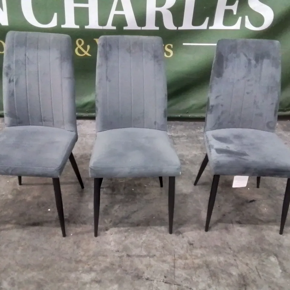 SET OF 3 GREY FABRIC UPHOLSTERED SIDE CHAIRS 