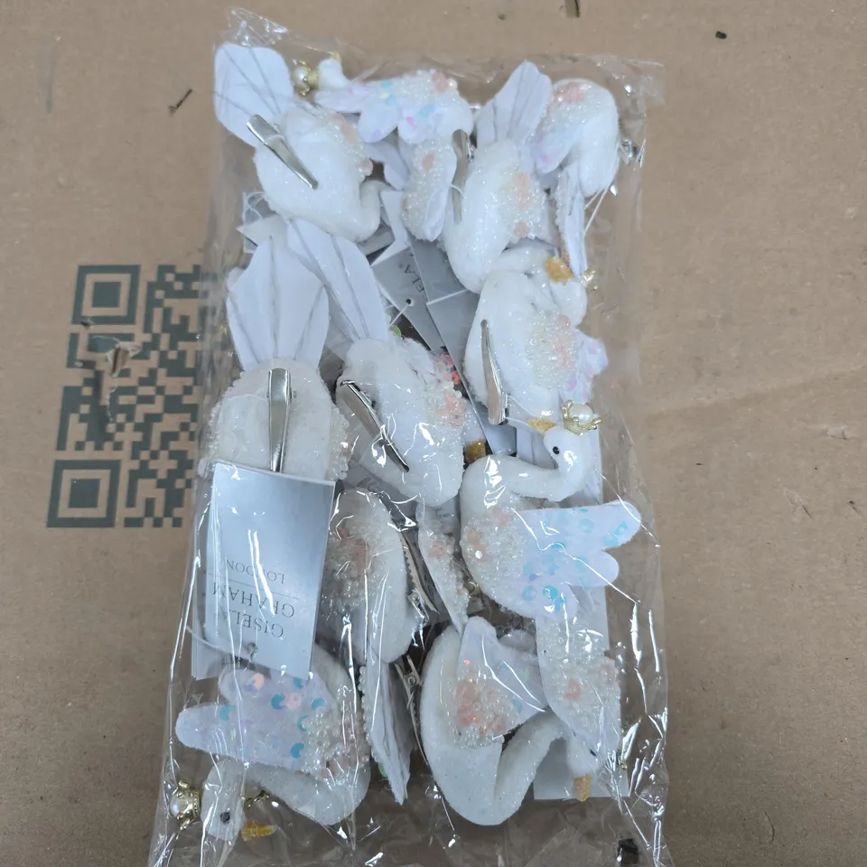 PACK OF APPROXIMATELY 12 GISELA GRAHAM SWAN GLITTER CHRISTMAS DECORATIONS