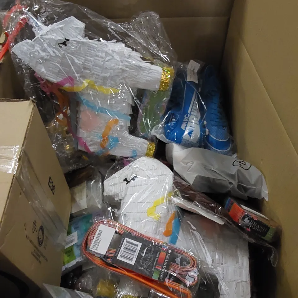 PALLET TO CONTAIN ASSORTED HOUSEHOLD ITEMS. INCLUDES SPORTS BRA, DVD, PLUSH TOYS, UNICORN PIÑATAS, DECORATIVE ITEMS ETC