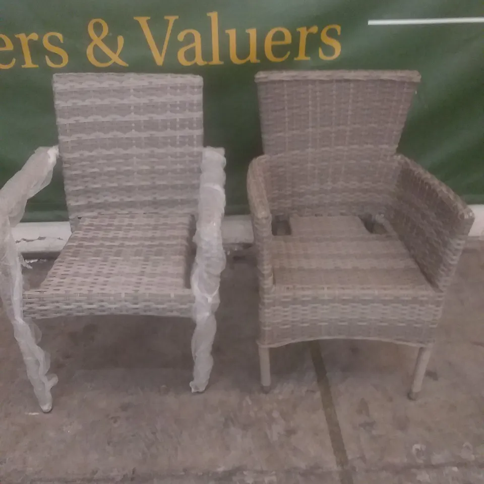 X2 RATTAN EFFECT GARDEN ARMCHAIRS GREY
