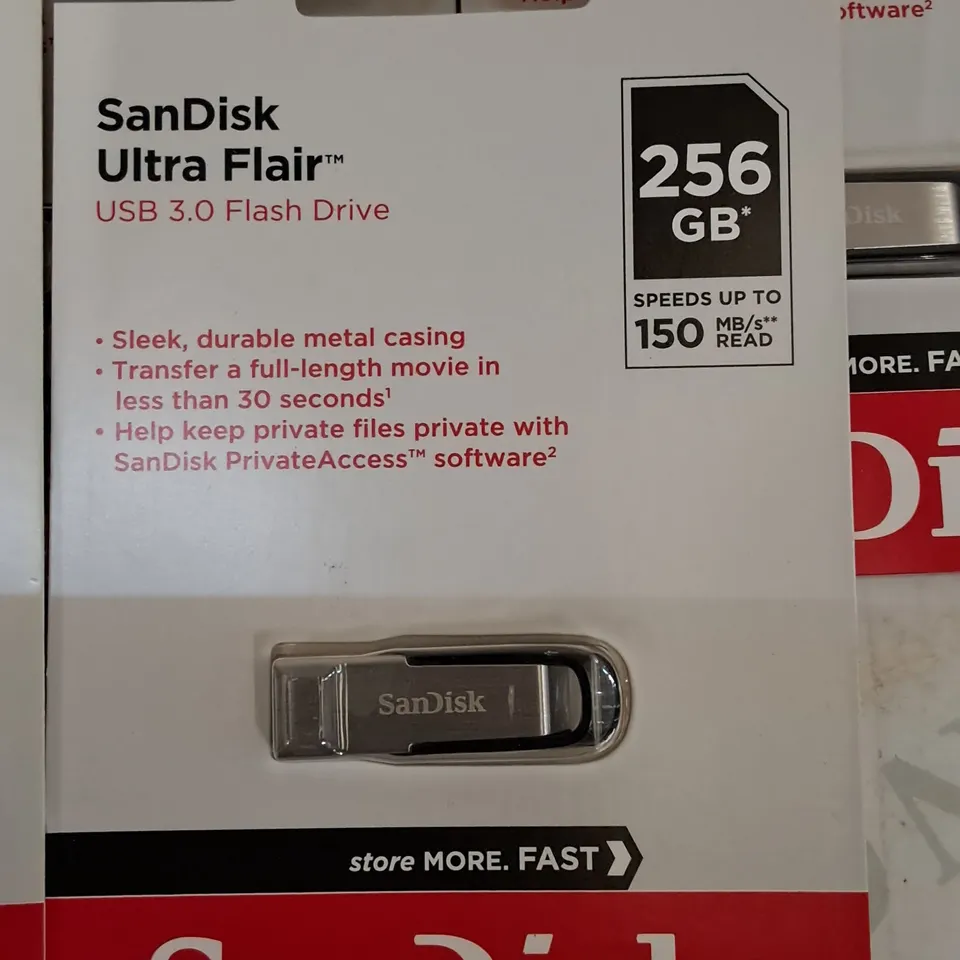 LOT OF 5 SANDISK 256GB ULTRA FLAIR USB 3.0 FLASH DRIVES